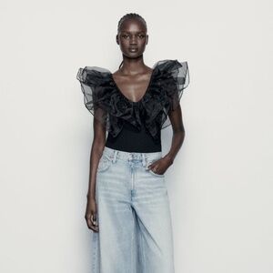 Zara Black Ruffled Bodysuit